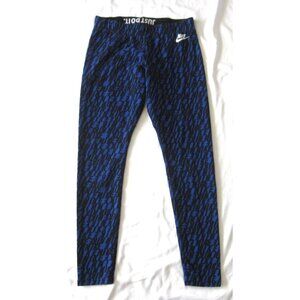 Nike All Over Logo Women Leggings Blue Black "Just Do It" Graphic Sz M  (WP432)
